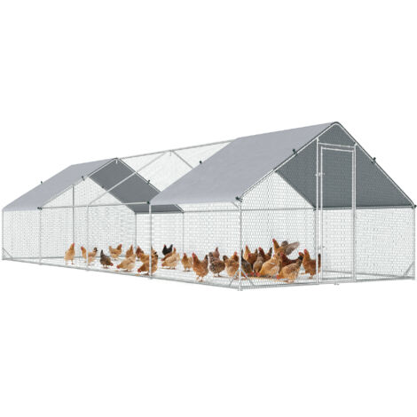 Pollaio en Acier Galvanisé avec Toit Imperméable et Grille Hexagonale, 3x8x2m, Gris Métallisé (1/5)