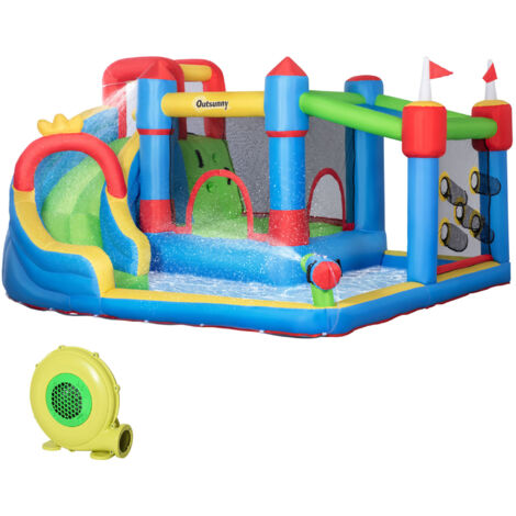 Château Gonflable Enfants avec Toboggan, Piscine et Trampoline, 390 x 300 x 197 cm