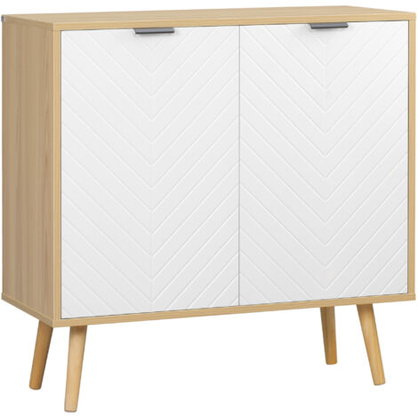 Mobile de rangement moderne en pin et aggloméré avec tablette intérieure réglable sur 3 niveaux, 77x35x77.5 cm