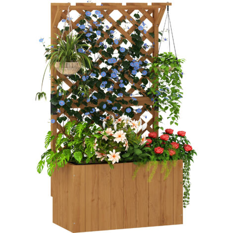 Lit de Jardin surélevé avec Treillis pour Plantes Grimpantes et Pergola, 64x33x122 cm, en Bois (1/5)
