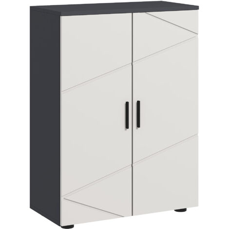 Armoire de Salle de Bain 2 Portes en Bois avec 3 Étagères et Fermeture Amortie, Dimensions 60x30x82cm, Couleur Gris (1/5)