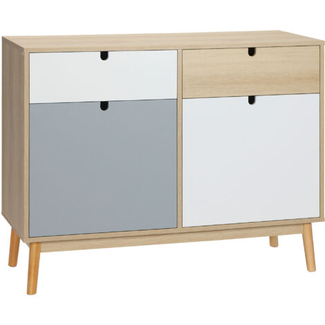 Armoire de rangement 2 portes avec tiroirs, meuble multifonctionnel pour entrée ou cuisine, design scandinave, dimensions 100x40x79.5 cm, coloris assortis. (1/5)