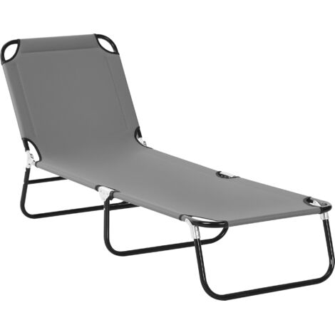 Chaise de Jardin Pliante avec Dossier Réglable, Acier et Tissu Oxford, 188x56x28cm, Gris (1/5)