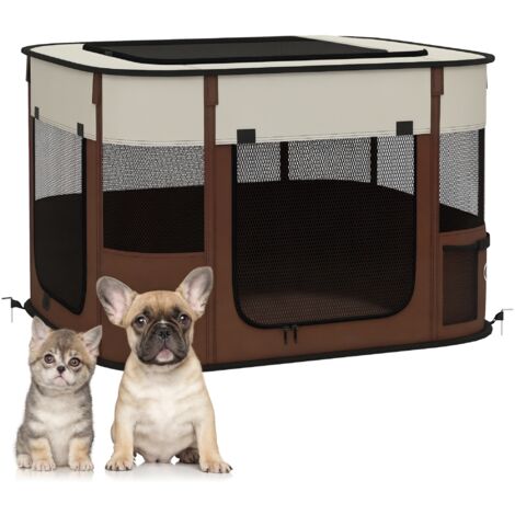 Cage pour Chien avec 6 Fenêtres, 3 Portes et 2 Pochettes, en Acier et Polyester, 74x60x45 cm, Marron (1/5)