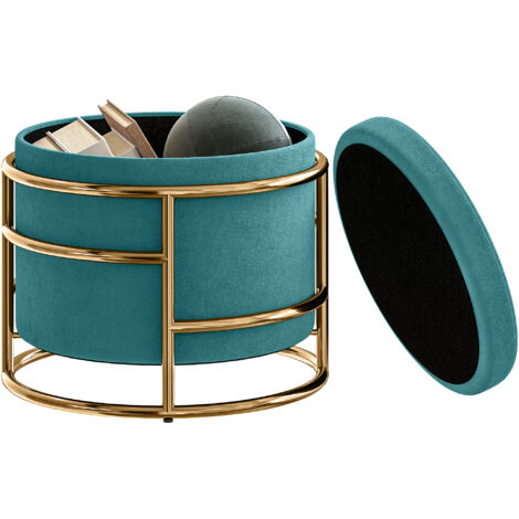 Pouf de rangement rond en velours, 24L avec couvercle amovible, diamètre 42 cm hauteur 39 cm, couleur verte (1/5)