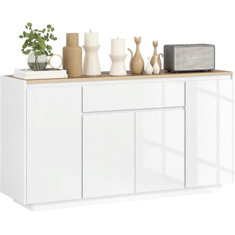 Meuble de Cuisine Contemporain avec Tiroir et 3 Portes, Étagères Réglables, 140x40x75 cm, Blanc