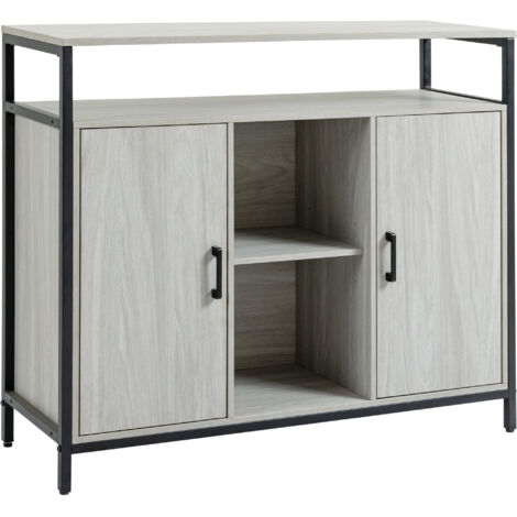 Credenza Contemporaine en Bois avec 2 Portes et Étagères, Meuble de Cuisine et d'Entrée Gris Clair, Dimensions 100x34x87.2 cm (1/5)