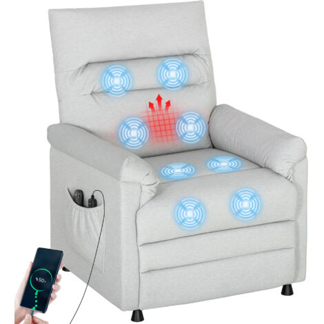 Fauteuil Massant Relax avec Chauffage, 8 Zones de Massage, 5 Programmes, Tissu Velours Gris (1/5)