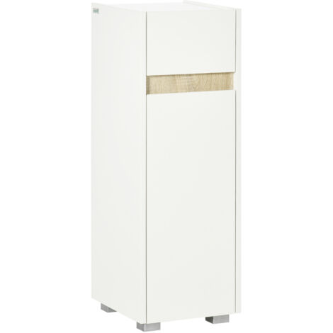 Armoire de Salle de Bain en Bois avec Tiroir et Étagère Réglable, 30x33x88 cm, Blanc (1/5)