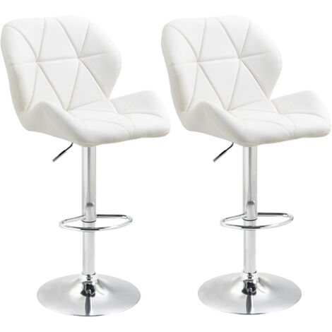Paire de Tabourets de Bar Réglables en Hauteur, avec Dossier et Repose-Pieds, Structure Métal et Siège en Simili Cuir, Blanc, 51.5x57.5x93-114.5cm (1/5)