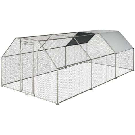 Pawhut Poulailler en Métal Galvanisé Imperméable avec Toit Oxford, Enclos pour Poules 280x570x195cm avec Porte Sécurisée (1/5)