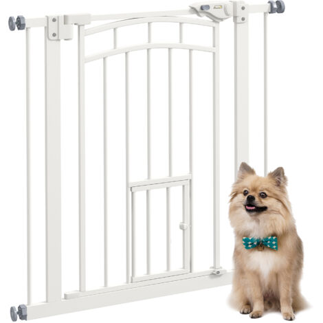 Porte pour chien automatique en acier et plastique, taille S/M 74-80x76 cm, blanc - idéal pour chiots et chiens de petite et moyenne taille. (1/5)
