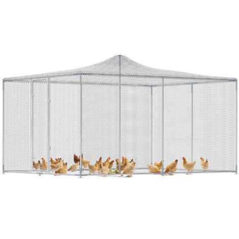 Poulailler extérieur en acier galvanisé avec toit et serrures, dimensions 4x3x2 m, couleur argent (1/5)