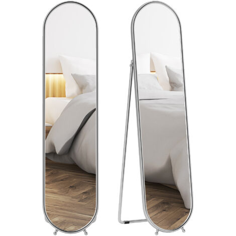 Miroir Pivotant Pleine Longueur en Métal, 40 x 160 cm, Support Pliable, Design Moderne Argenté (1/5)