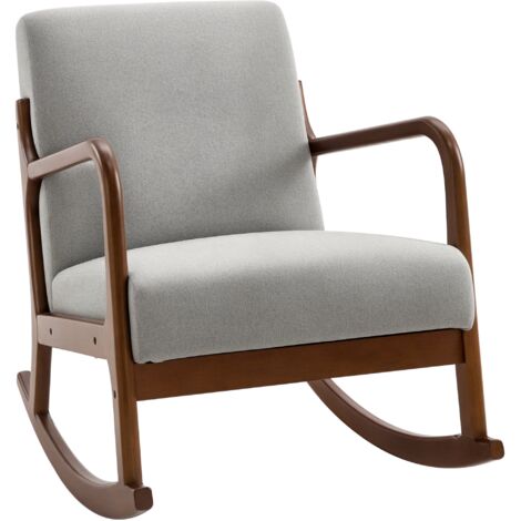 Fauteuil à Bascule Rembourré, Style Rétro en Bois et Polyester Gris, pour Intérieur, Bureau, Salon, Dimensions 64x86x80 cm (1/5)