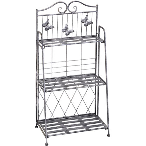 Étagère Fleur Pliante 3 Niveaux pour Balcon Jardin Argenté (1/5)