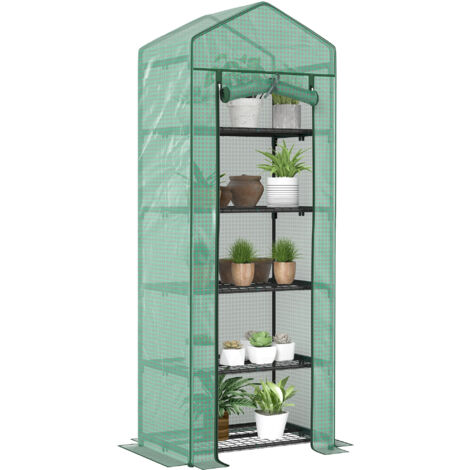Serre de Jardin 5 Niveaux avec Bâche Zip, Structure Acier et Toit PE, 69x49x193 cm, Vert (1/5)