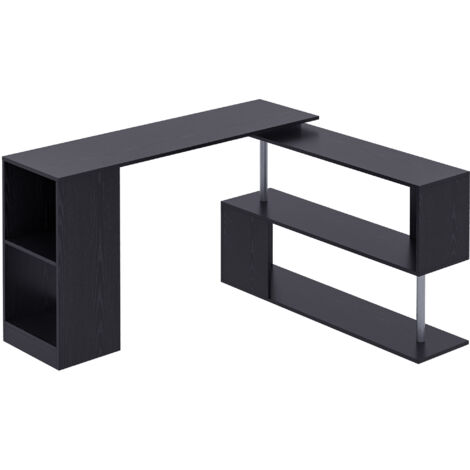 Bureau d'angle compact avec tablette en S, design moderne en bois, dimensions 140x120x78 cm, couleur noire (1/5)