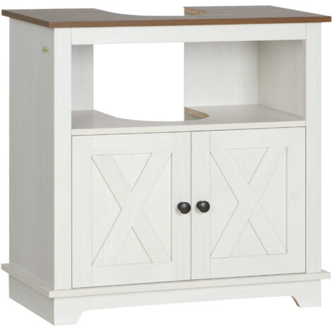 Armoire de Salle de Bain 2 Portes avec Étagère Ouverte, 60x30x60 cm, en Panneau de Particules (1/5)