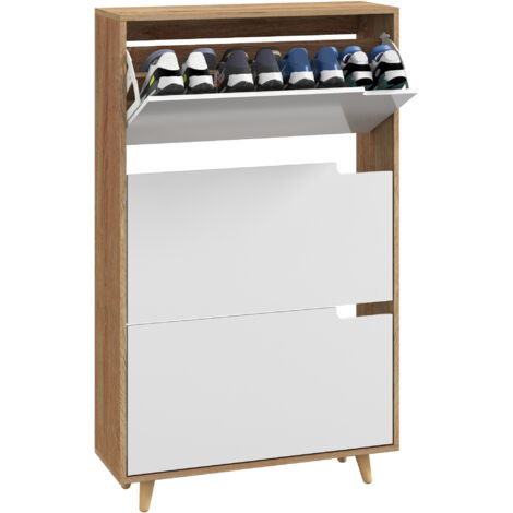 Armoire à Chaussures 3 Tiroirs avec Plateau Réglable, Capacité 18-24 Paires, Dimensions 72x24x119 cm, Blanc (1/5)