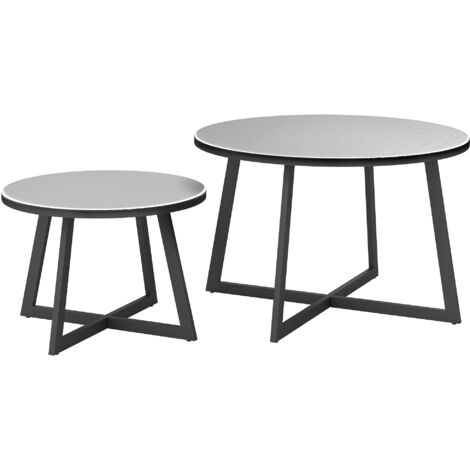 Set de 2 Tables Basses d'Extérieur en Verre Trempé, Dimensions Ø70x45 cm et Ø50x35 cm, Couleur Gris Anthracite (1/5)
