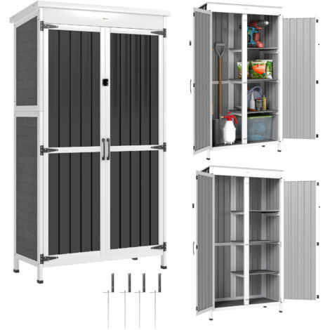 Armoire de Jardin en Bois et Métal avec Porte Verrouillable, 94 x 43 x 166 cm, Stockage Extérieur avec Étagères Amovibles, Blanc et Noir (1/5)