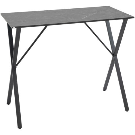 Bar Industriale Haut avec Dessus en Marbre Effet et Structure Acier, Dimensions 120x60x102 cm, Noir (1/5)
