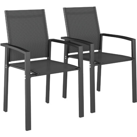 Paire de Chaises Empilables pour Jardin avec Dossier Respirant, Aluminium et Textilène, 56x58x89 cm, Gris Anthracite (1/5)