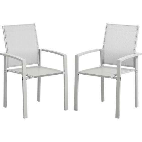 2 Chaises Empilables Jardin avec Dossier Respirant, Acier et Textilène, 56x58x89 cm, Gris Clair (1/5)