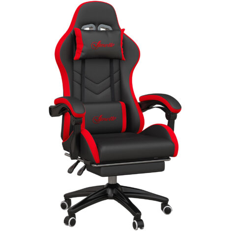 Chaise de Gamer Réglable en Hauteur avec Dossier Inclinable, 65x65x121-129 cm, Noir et Rouge (1/5)