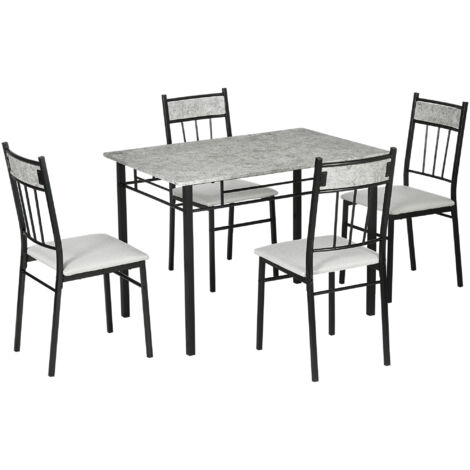 Ensemble de Table et 4 Chaises en Métal et MDF, Table à Manger Rectangulaire Gris et Noir pour Salle à Manger (1/5)