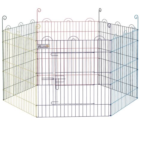 Clôture pour chiens 6 panneaux métalliques, fermeture à encliquetage, 120x60 cm, multicolore (1/5)