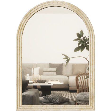 Miroir d'Arc Murale en Verre et Polystyrène avec Bord Cannelé et Crochets, 50x2x70 cm, Beige (1/5)