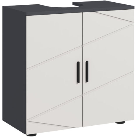 Meuble de salle de bain sous vasque avec 2 portes, 60x30x60cm, gris, pour lavabo sur colonne