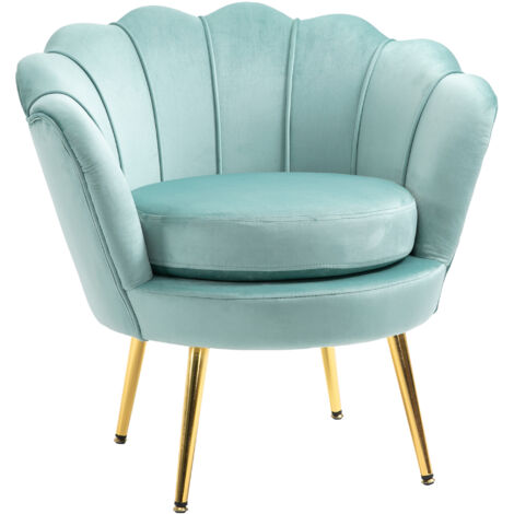 Fauteuil Vintage en Velours Bleu, Chaise de Salon Design avec Dossier Haut 76x67x74cm, Vert (1/5)