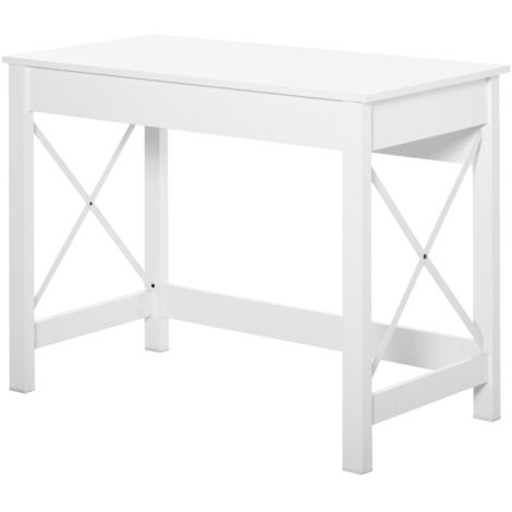 Bureau Moderne avec Support PC Intégré en Bois et Acier, 105x50x76 cm, Blanc (1/5)