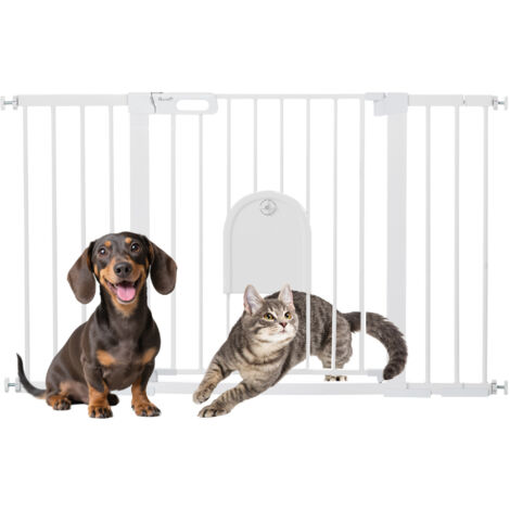 Porte pour Chien à Fermeture Automatique, Grille Extensible en Métal et ABS, 75-131 x 76 cm, Blanc (1/5)