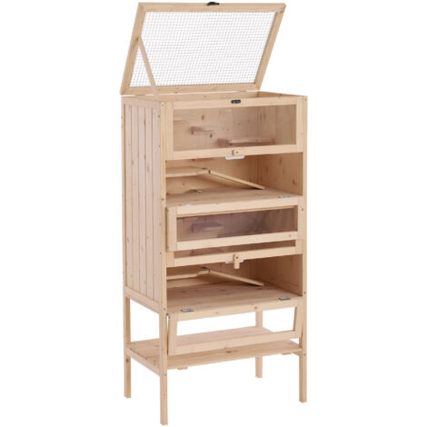 Cage pour Hamsters et Cochons d'Inde en Bois Massif avec Toit Ouvrant, 4 Niveaux et Rampes, Dimensions 60x40x120 cm (1/5)