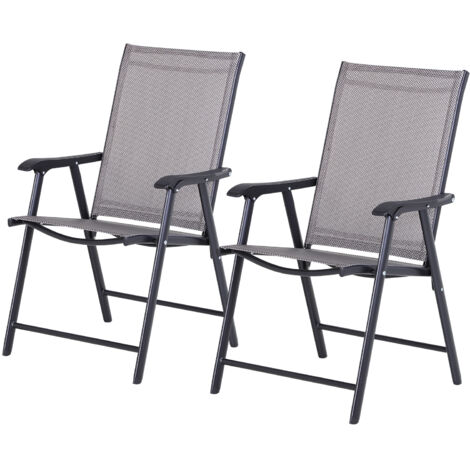 Set de 2 Chaises Pliantes de Jardin avec Accoudoirs, Sièges Repas Extérieur en Métal et Textiline, pour Terrasse, Balcon, Intérieur ou Extérieur, 58x64x94 cm, Gris (1/5)