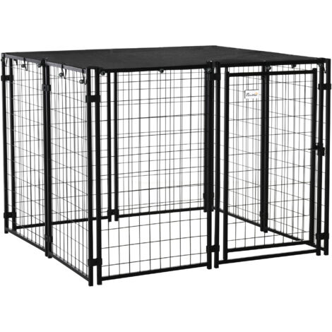 Enclos pour Chien Pliable avec Toit, 8 Panneaux avec Porte Verrouillable, 141x141x113cm, Noir