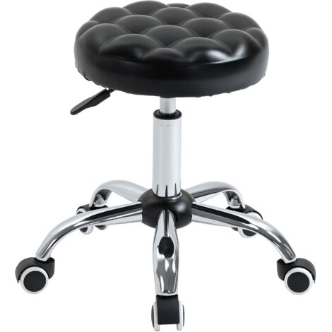Tabouret Réglable Hauteur 5 Roulettes, Structure Acier, Assise Mousse et Simili Cuir, Dimensions Ø48x47-59 cm (1/5)
