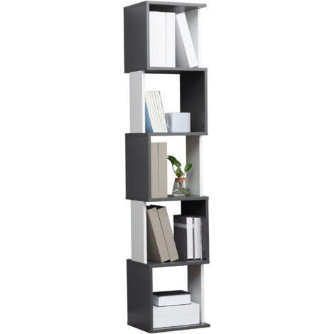 Bibliothèque Contemporaine Étagère 5 Niveaux en Bois, 33x28x161cm, Couleur Gris et Blanc (1/5)