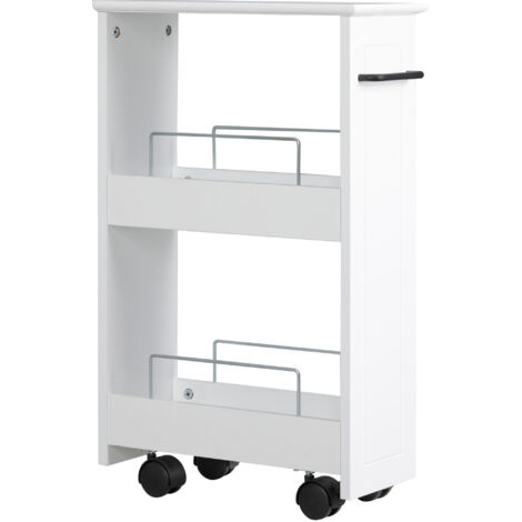 Chariot Roulant Multifonction en MDF, 42.5x20.3x66.7cm, Blanc, Étagère Mobile de Rangement (1/5)