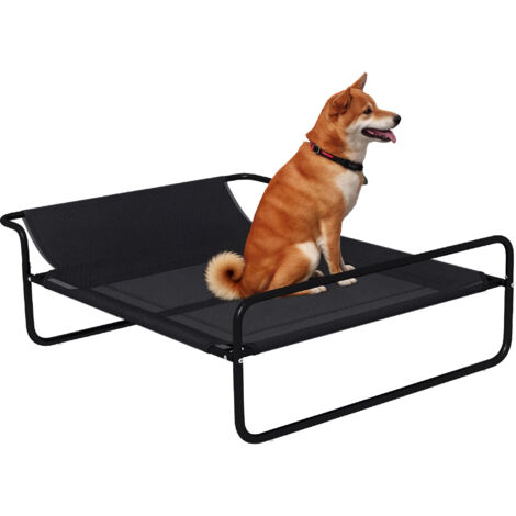 Lit surélevé pour chien avec appui-tête intérieur et extérieur, dimensions 106x81x33 cm, couleur noire (1/5)