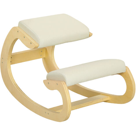 Tabouret à Genoux avec Bascule en Tissu Lin et Bois de Bouleau, Dimensions 55x85x55 cm, Couleur Crème (1/5)