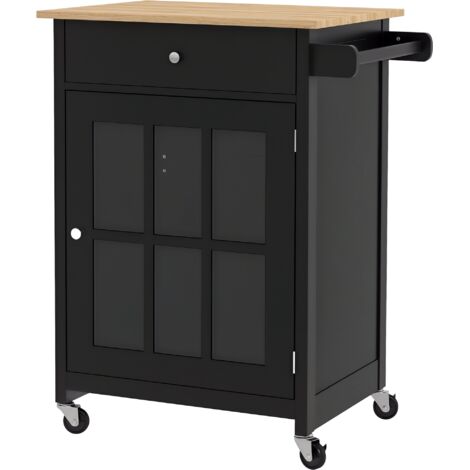Armoire de Cuisine en Bois avec Tiroir, Étagère Réglable et Porte-Serviettes, 67x48x86.5 cm, Noir et Chêne (1/5)