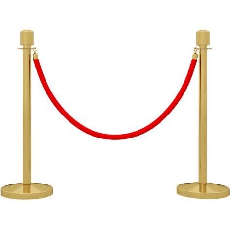 Colonne de Signalisation en Acier Inoxydable Doré avec Cordon Velours Rouge 1,5 m et Base Remplissable, Diamètre 32 x 96 cm (1/5)
