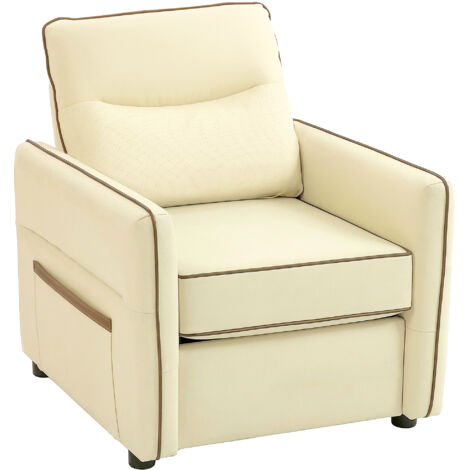 Canapé d'angle moderne en simili-cuir beige avec coussin épais et rangement intégré (1/5)