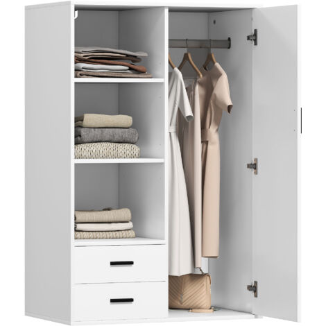Armoire Blanche Moderne à 2 Tiroirs, Étagères Ouvertes et Penderie, Dimensions 80x50x124 cm (1/5)