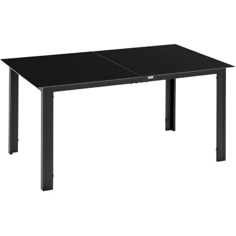Table de Jardin Rectangulaire en Aluminium et Verre pour 6 Personnes, 150 x 90 cm, Noir (1/5)